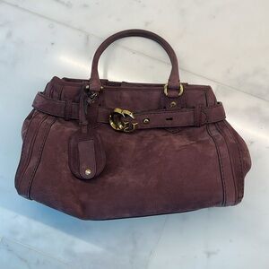 Gucci Plum Suede Handbag With Gold Tone Hardware
